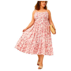 Hayden Los Angeles Floral Back Smocked Tiered Tank Dress size 2XL pink maxi